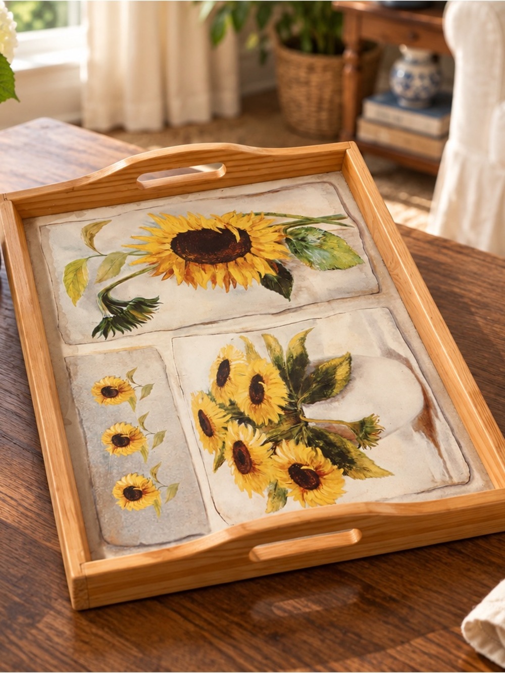 Sunflower Decorative Serving Tray - Yellow Floral Home Bath Tray